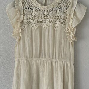 MINE Boho Dress Woman's Size Large Sheath Floral Lace Creme Elastic Wais